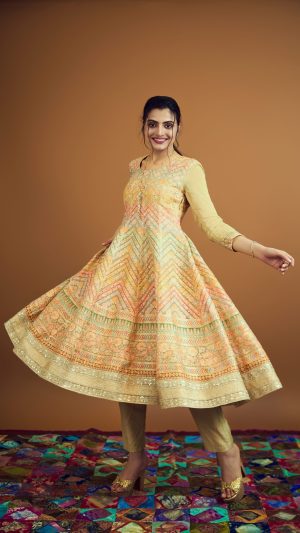 Yellow Gold Spun Anarkali Set