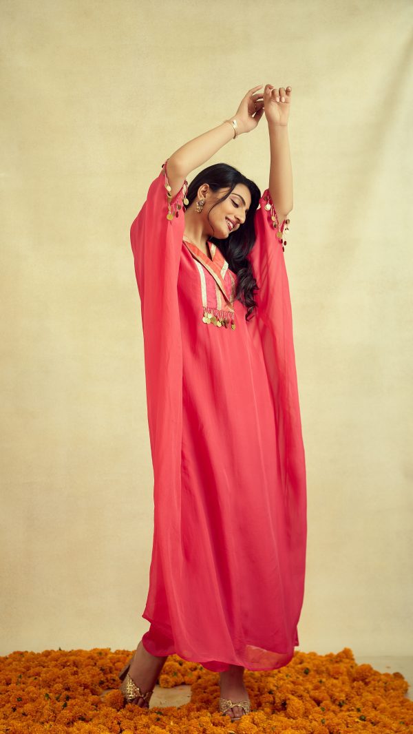 Peach Pink Flared Kaftan