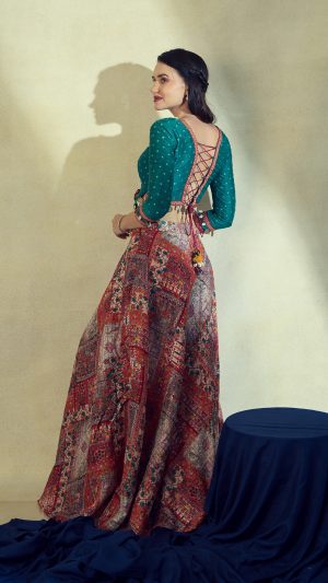 Multicolor Textured Lehenga Set With Choli